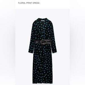 Zara Black and Blue Sheath Dress with V-Neck